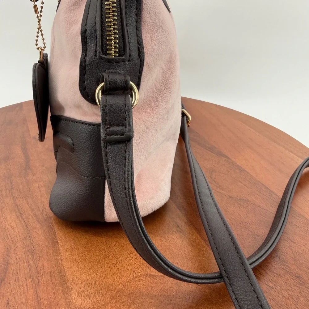 Juicy Couture Pink Velour Black Trim Satchel Crossbody Dome Satchell Bag‎
